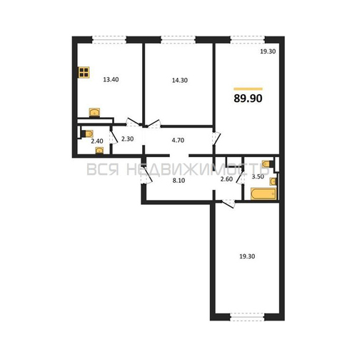 3-комнатная квартира, 89.9кв.м - изображение 0