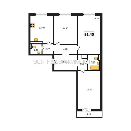 3-комнатная квартира, 91.4кв.м - изображение