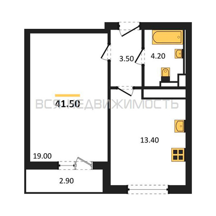 1-комнатная квартира, 41.5кв.м - изображение