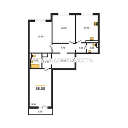 3-комнатная квартира, 88кв.м 3-комнатная квартира, 88кв.м - изображение 1