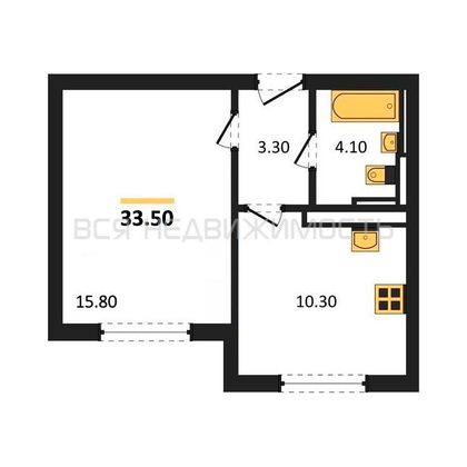 1-комнатная квартира, 33.5кв.м - изображение