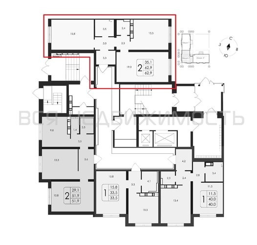 2-комнатная квартира, 62.9кв.м - изображение 1