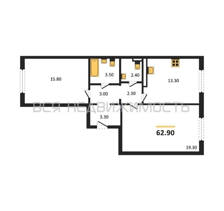 2-комнатная квартира, 62.9кв.м - изображение