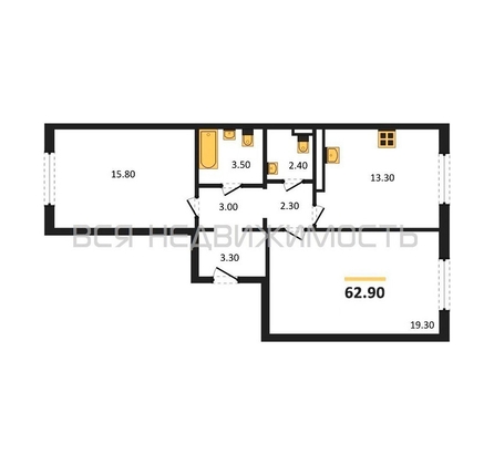 2-комнатная квартира, 62.9кв.м - изображение