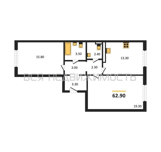 2-комнатная квартира, 62.9кв.м - изображение 0