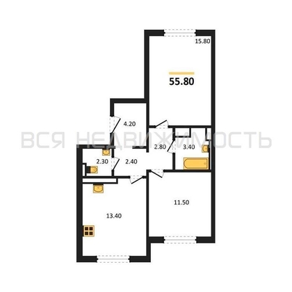 2-комнатная квартира, 55.8кв.м - изображение