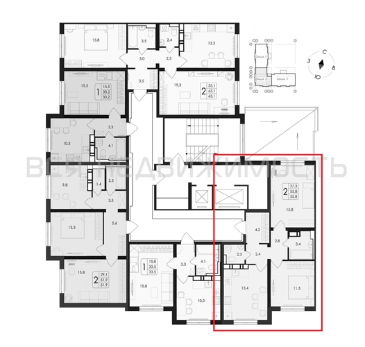 2-комнатная квартира, 55.8кв.м - изображение 1