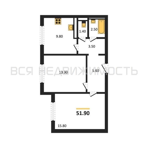 2-комнатная квартира, 51.9кв.м - изображение 0