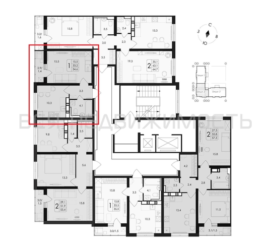 1-комнатная квартира, 34.6кв.м - изображение 1