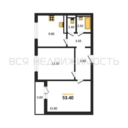 2-комнатная квартира, 53.4кв.м - изображение