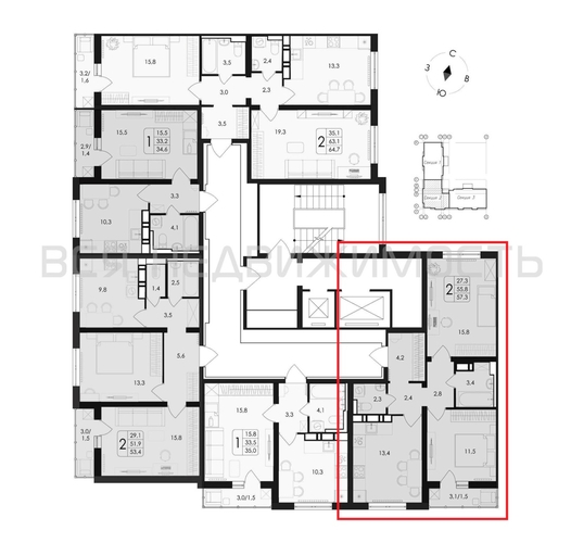 2-комнатная квартира, 57.3кв.м - изображение 1