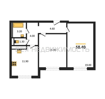 2-комнатная квартира, 58.4кв.м - изображение