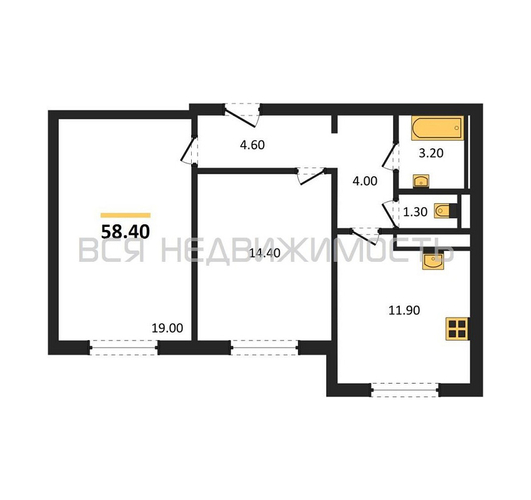 2-комнатная квартира, 58.4кв.м - изображение 0