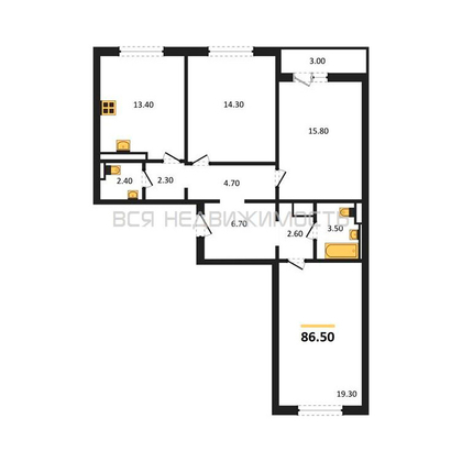 3-комнатная квартира, 86.5кв.м - изображение