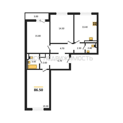 3-комнатная квартира, 86.5кв.м 3-комнатная квартира, 86.5кв.м - изображение 1