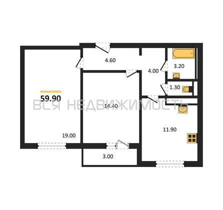 2-комнатная квартира, 59.9кв.м - изображение