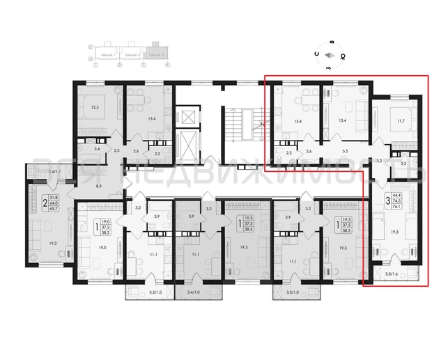 3-комнатная квартира, 76.1кв.м - изображение 1