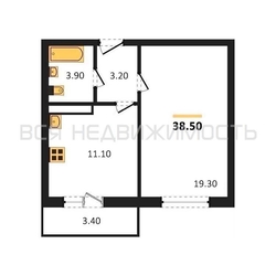 1-комнатная квартира, 38.5кв.м - изображение 1