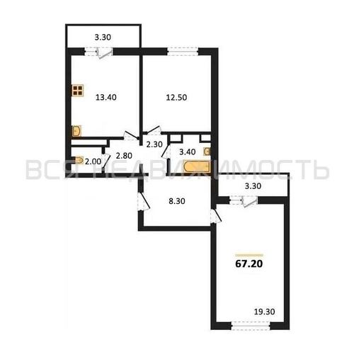 2-комнатная квартира, 67.2кв.м - изображение 0