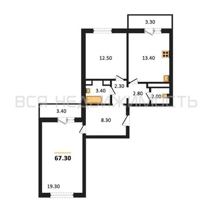 2-комнатная квартира, 67.3кв.м - изображение