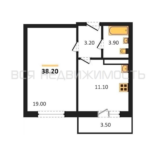 1-комнатная квартира, 38.2кв.м - изображение 0