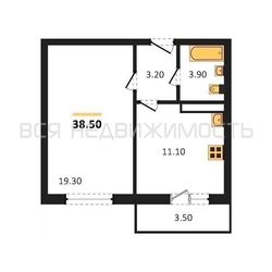 1-комнатная квартира, 38.5кв.м 1-комнатная квартира, 38.5кв.м - изображение 1