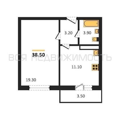 1-комнатная квартира, 38.5кв.м - изображение