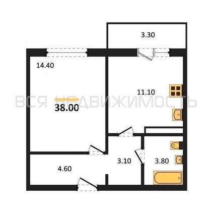 1-комнатная квартира, 38кв.м - изображение