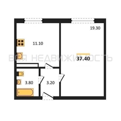 1-комнатная квартира, 37.4кв.м 1-комнатная квартира, 37.4кв.м - изображение 1