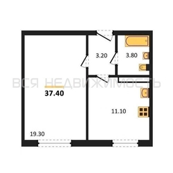 1-комнатная квартира, 37.4кв.м 1-комнатная квартира, 37.4кв.м - изображение 1