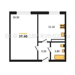 1-комнатная квартира, 37.4кв.м 1-комнатная квартира, 37.4кв.м - изображение 1