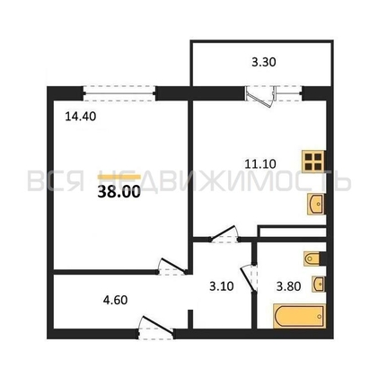 1-комнатная квартира, 38кв.м - изображение