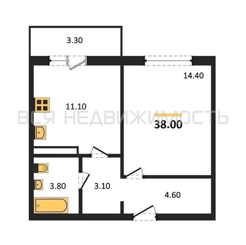 1-комнатная квартира, 38кв.м - изображение 0