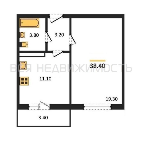 1-комнатная квартира, 38.4кв.м - изображение 0