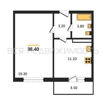 1-комнатная квартира, 38.4кв.м - изображение