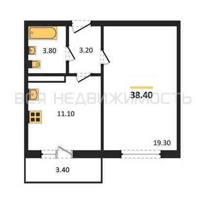 1-комнатная квартира, 38.4кв.м - изображение