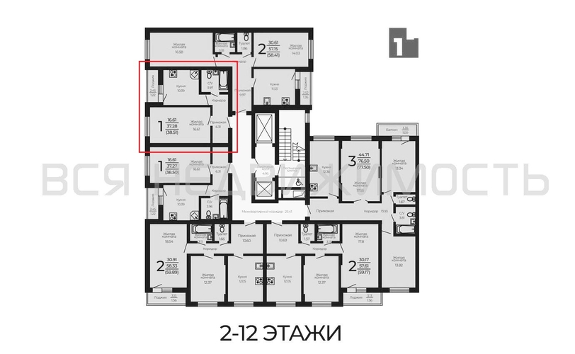 1-комнатная квартира, 38.51кв.м - изображение 1