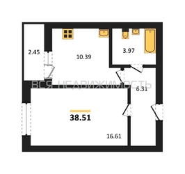 1-комнатная квартира, 38.51кв.м - изображение 1