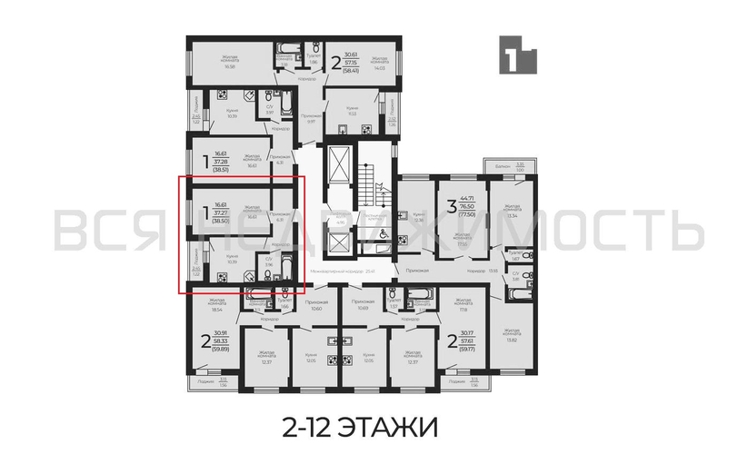 1-комнатная квартира, 38.5кв.м - изображение 1