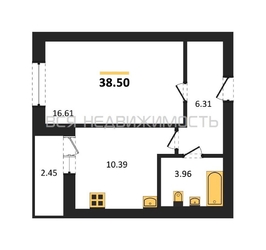1-комнатная квартира, 38.5кв.м - изображение 1