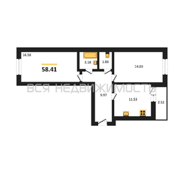 2-комнатная квартира, 58.41кв.м - изображение 1