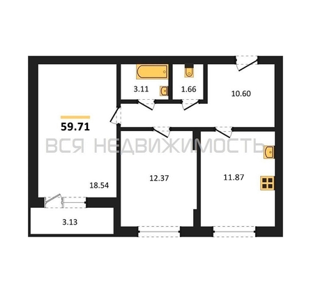2-комнатная квартира, 59.71кв.м - изображение
