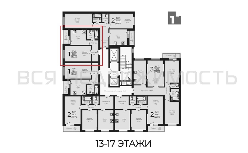 1-комнатная квартира, 38.32кв.м - изображение 1