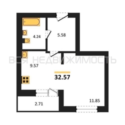 квартира-студия, 32,57кв.м. квартира-студия, 32,57кв.м. - изображение 1