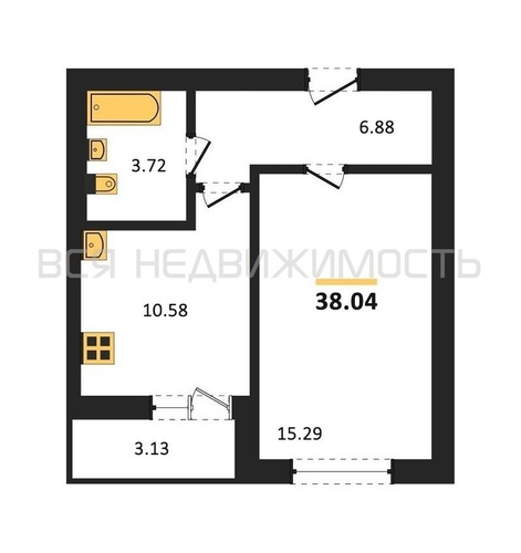 1-комнатная квартира, 38.04кв.м - изображение 0