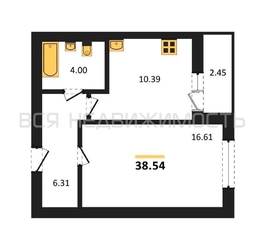 1-комнатная квартира, 38.54кв.м - изображение 1