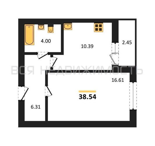 1-комнатная квартира, 38.54кв.м - изображение 0