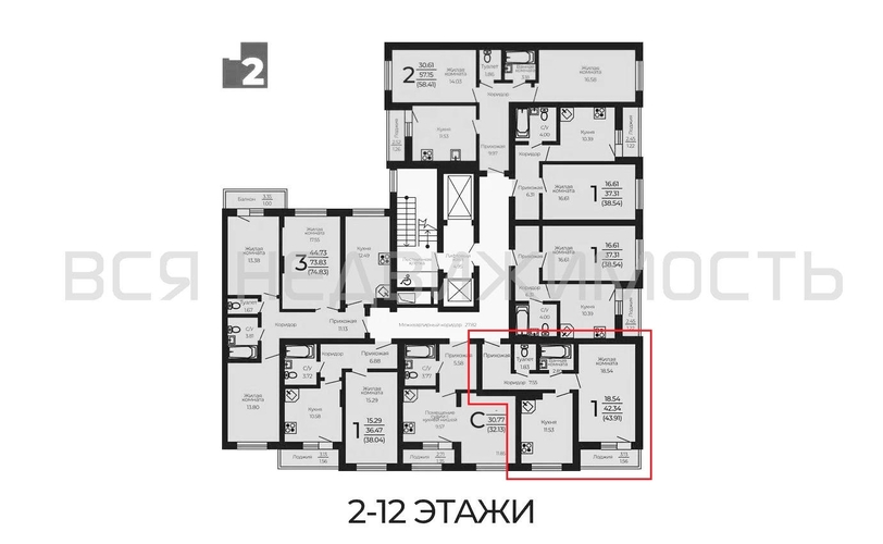 1-комнатная квартира, 43.91кв.м - изображение 1
