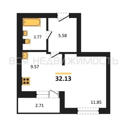 квартира-студия, 32,13кв.м. - изображение