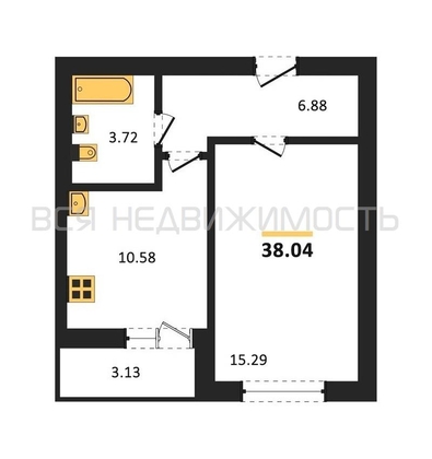 1-комнатная квартира, 38.04кв.м - изображение